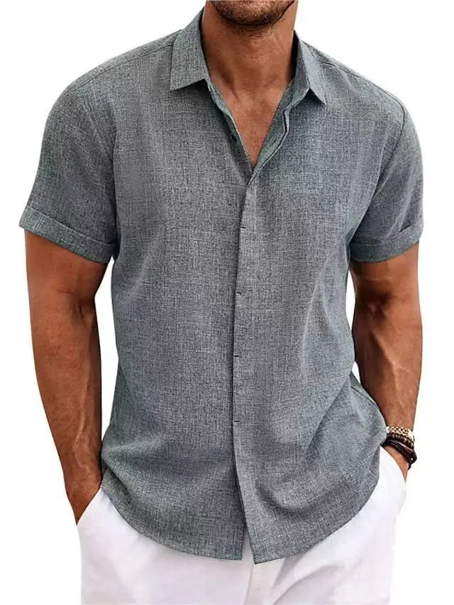 CHIROM SUPPLY Men's Short-sleeved Cotton Linen Button Shirt