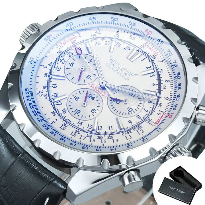 JARAGAR Men's Military Luxury Sport Watch Brand with Silver Stainless Steel Strap