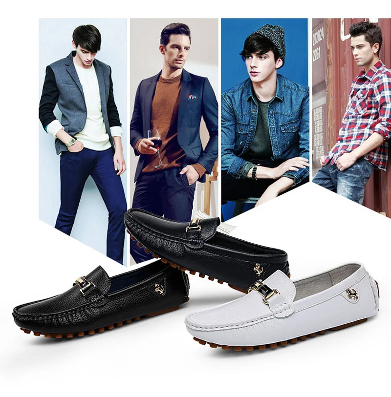 YRZL Men's Handmade Luxury Loafers PU Leather Flats Slip-on Shoes