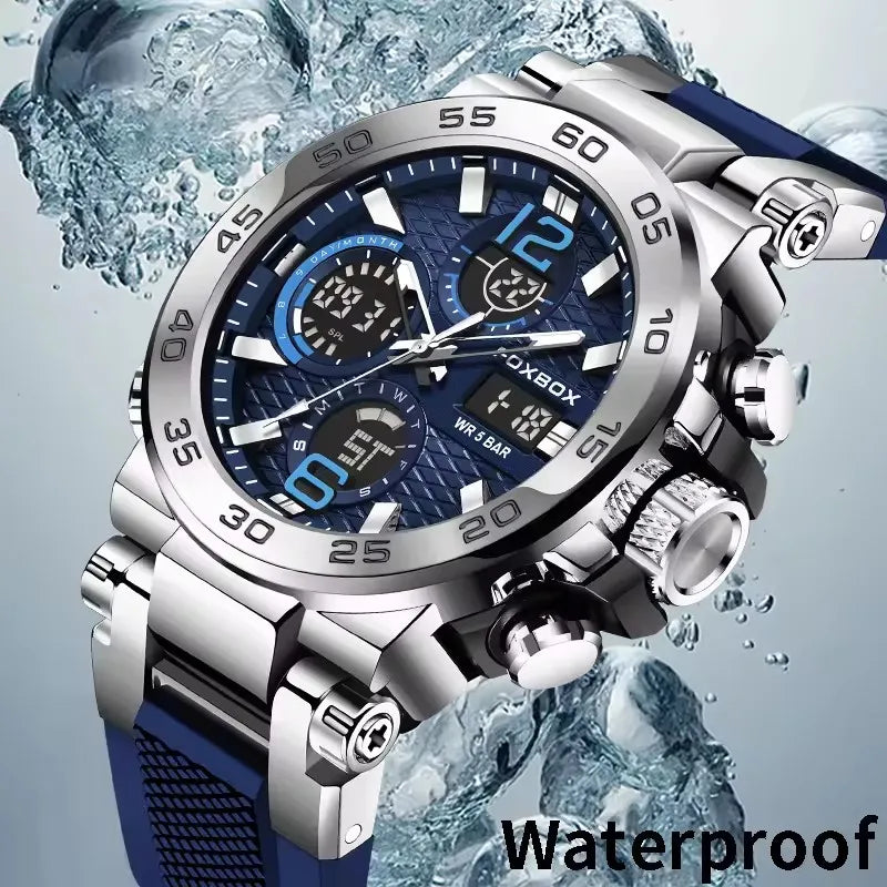 FOXBOX Men's Luxury Sport Wristwatch Waterproof with LED Display