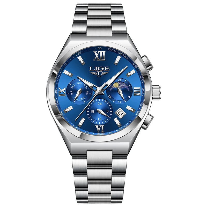 LIGE Original Men's Stainless Steel Sport Watch Waterproof Luminous
