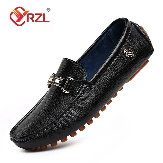 YRZL Men's Handmade Luxury Loafers PU Leather Flats Slip-on Shoes