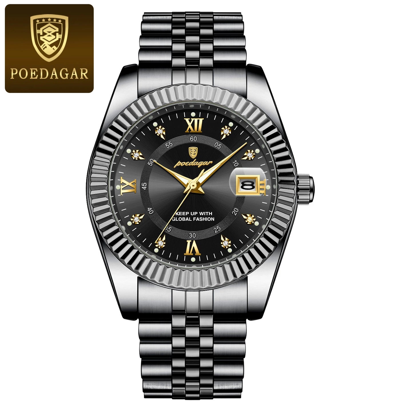 POEDAGAR Men's Stainless Steel Luxury Sport Wrist Watch Waterproof Luminous