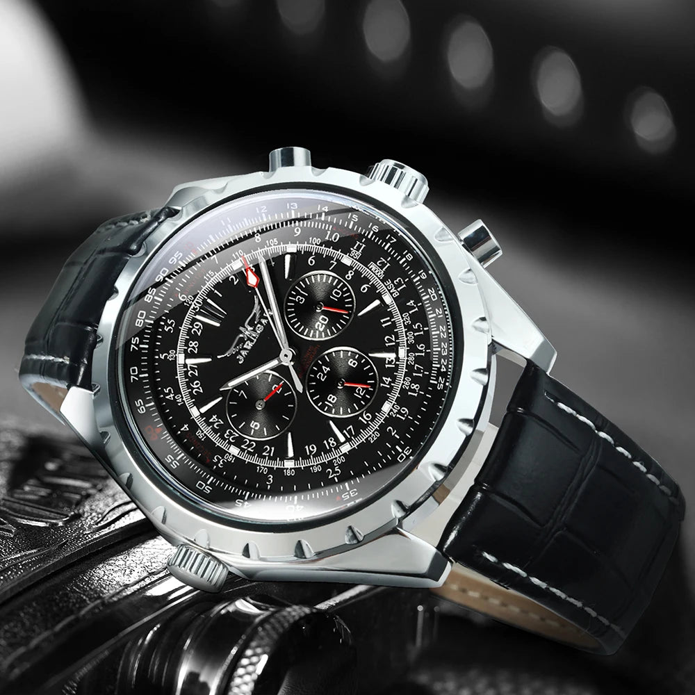 JARAGAR Men's Military Luxury Sport Watch Brand with Silver Stainless Steel Strap
