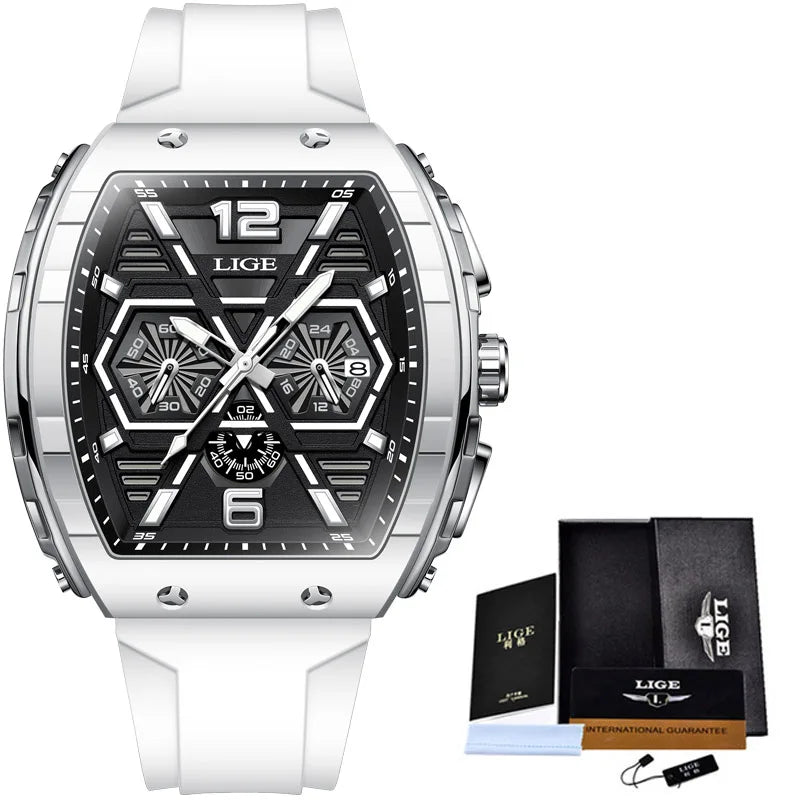 LIGE Men's Luxury Square Silicone Military Watch Waterproof