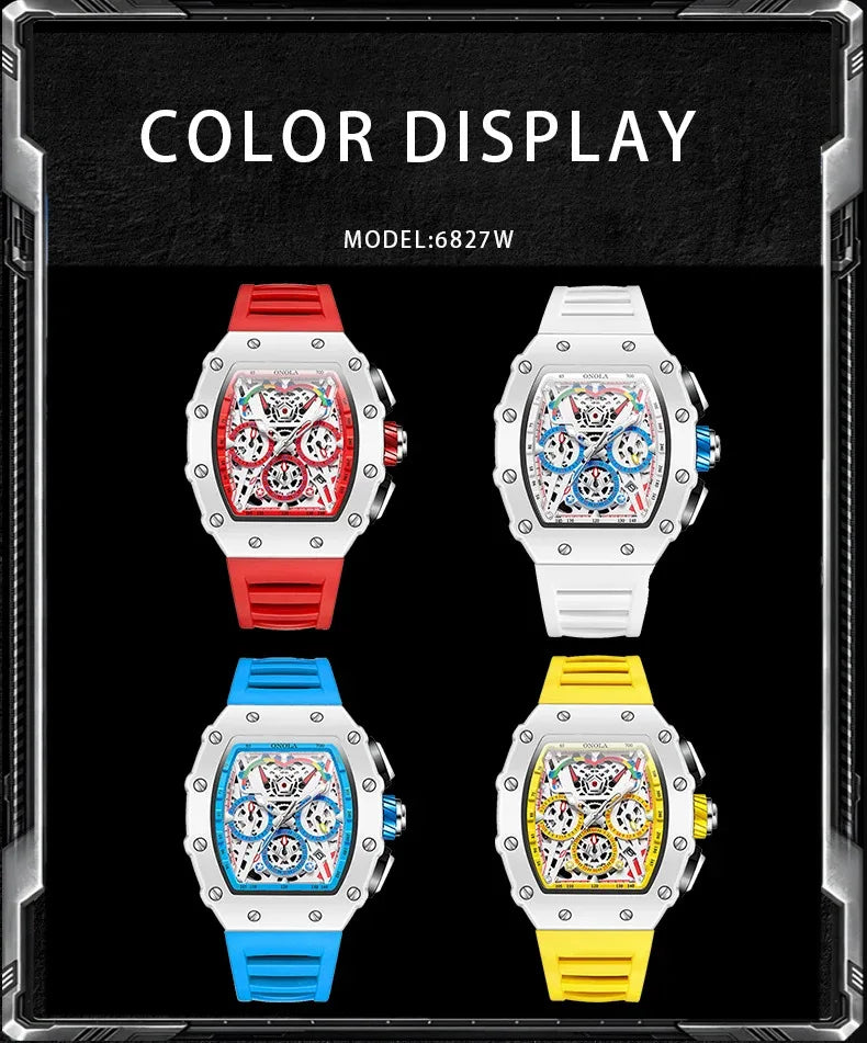 ONOLA Men's Luxury Silicone Sports Wristwatch Waterproof