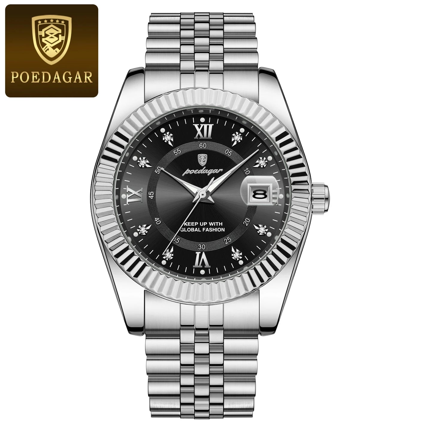 POEDAGAR Men's Stainless Steel Luxury Sport Wrist Watch Waterproof Luminous