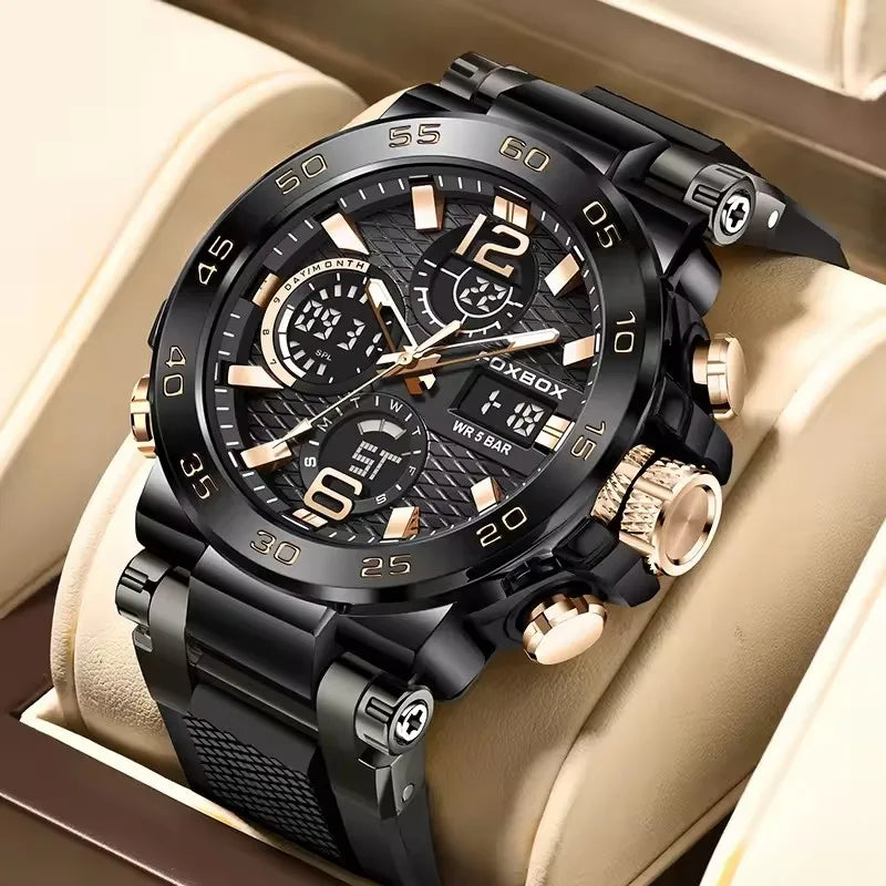 FOXBOX Men's Luxury Sport Wristwatch Waterproof with LED Display