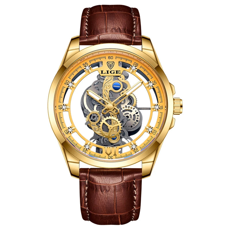 LIGE Men's Automatic Skeleton Watch
