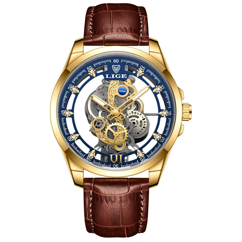 LIGE Men's Automatic Skeleton Watch