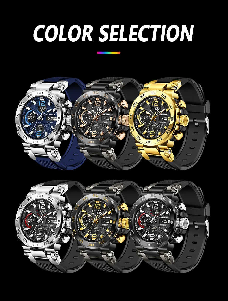 FOXBOX Men's Luxury Sport Wristwatch Waterproof with LED Display