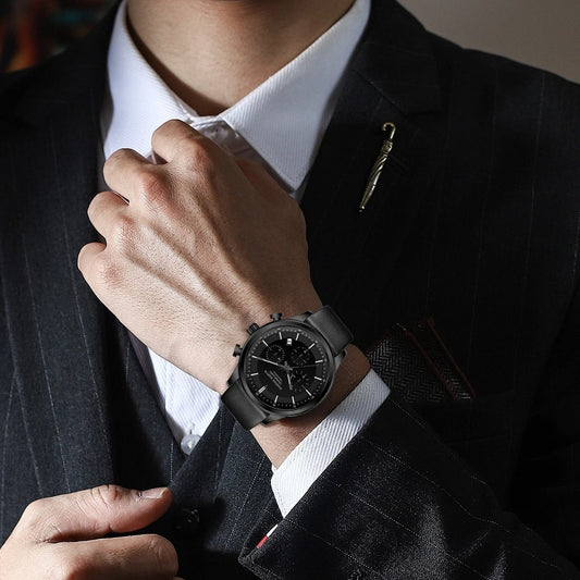 HANNAH MARTIN Men's Business Casual Leather Multifunctional Sports Watch