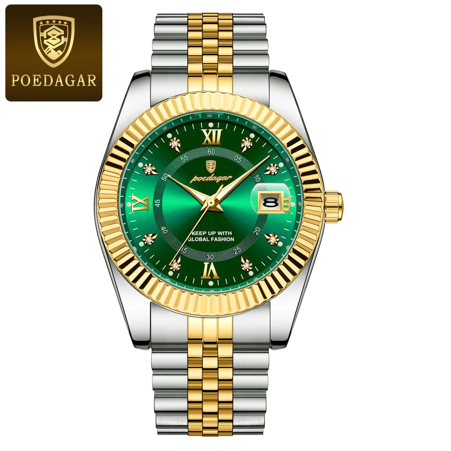 POEDAGAR Men's Stainless Steel Luxury Sport Wrist Watch Waterproof Luminous