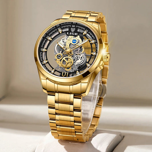 LIGE Men's Automatic Skeleton Watch