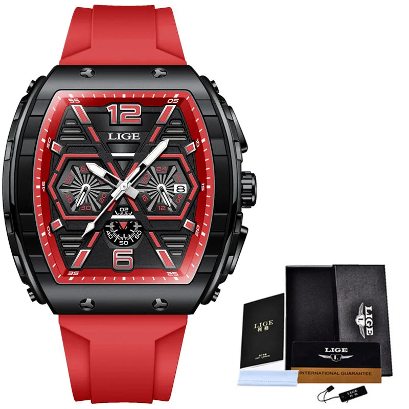 LIGE Men's Luxury Square Silicone Military Watch Waterproof
