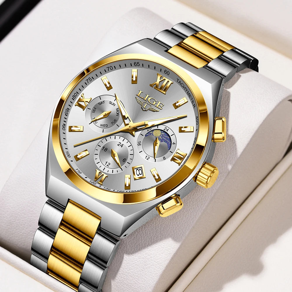 LIGE Original Men's Stainless Steel Sport Watch Waterproof Luminous