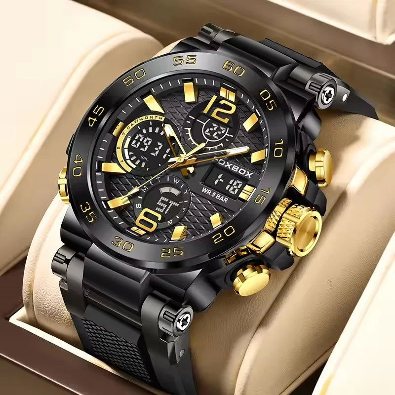 FOXBOX Men's Luxury Sport Wristwatch Waterproof with LED Display