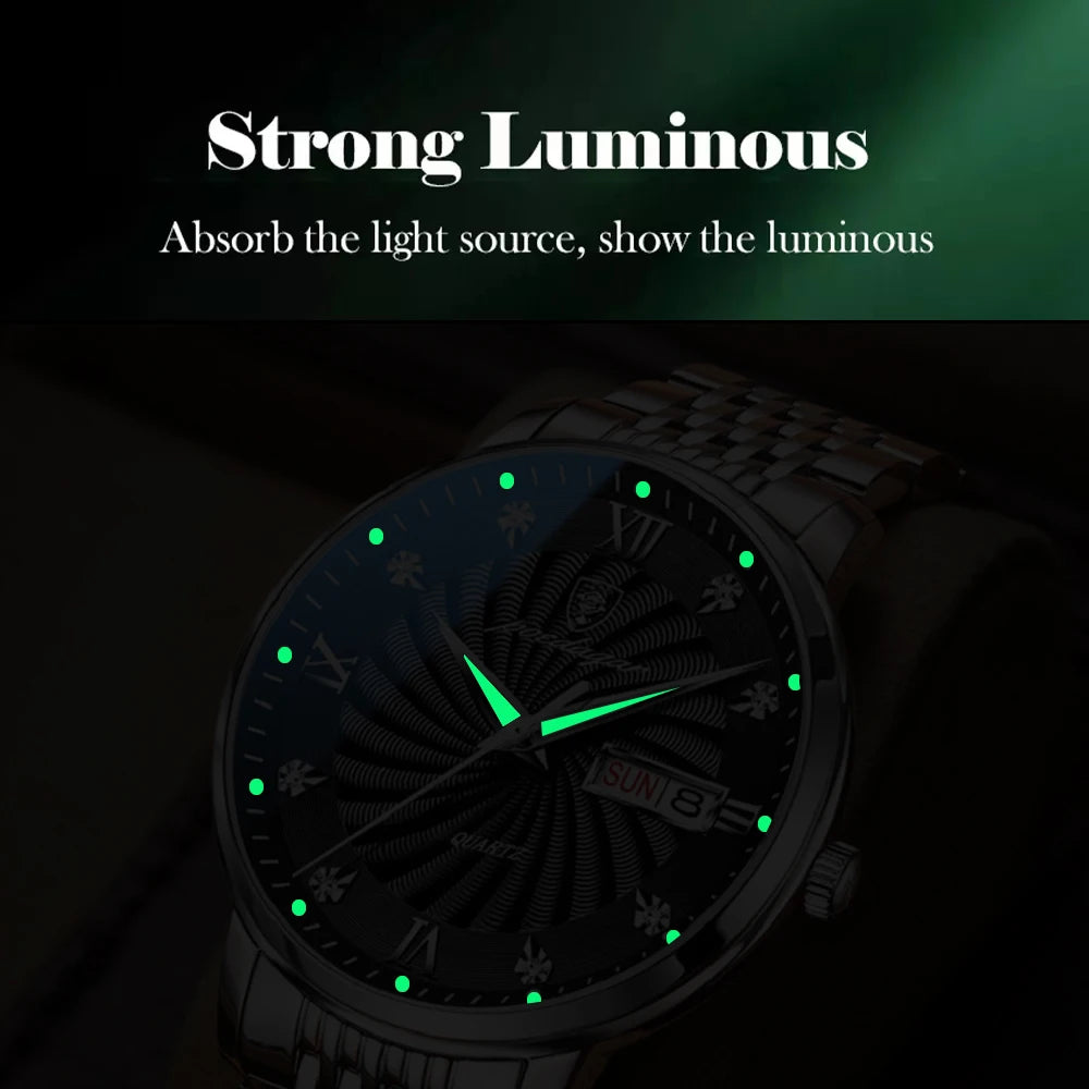 POEDAGAR Luxury Men's Quartz Stainless Steel Watch Waterproof Luminous Date