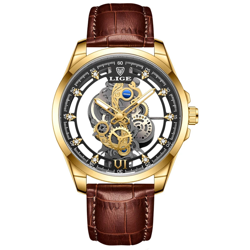 LIGE Men's Automatic Skeleton Watch