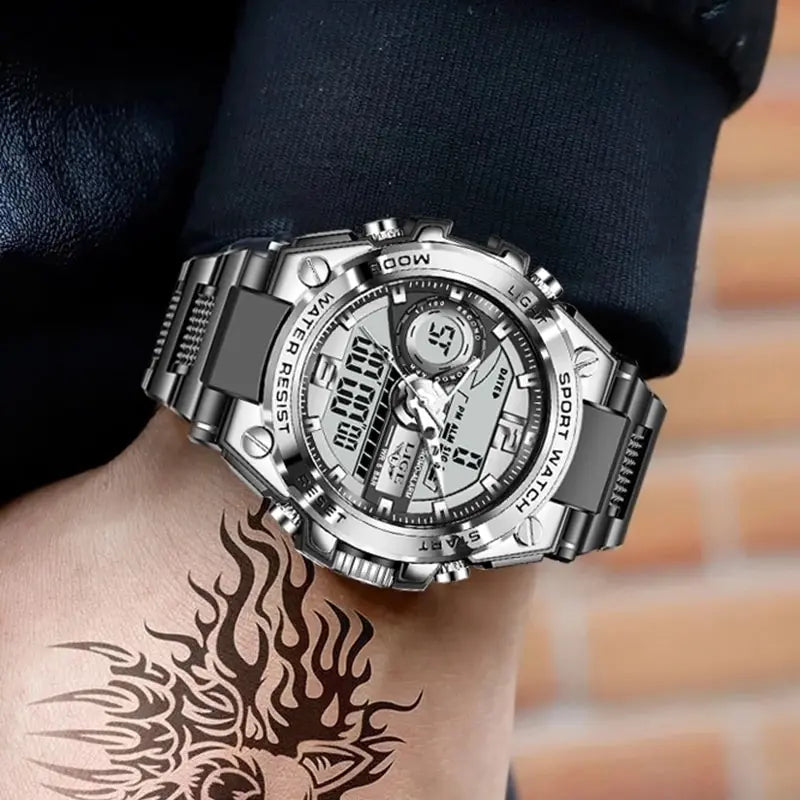 LIGE Men's Digital Sport Military Watch 50m Waterproof LED