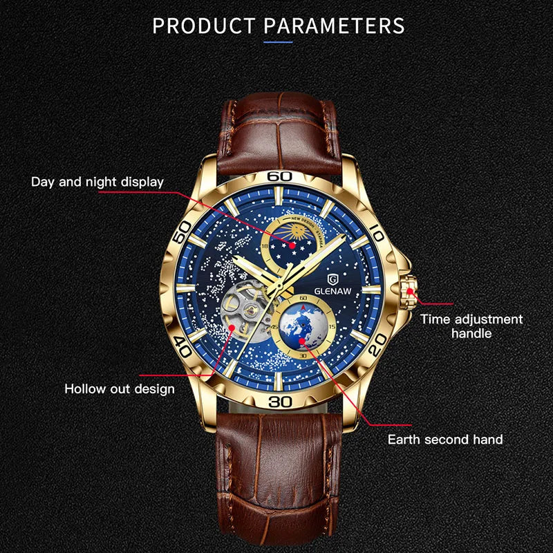 GLENAW Men's Automatic Luminous Stainless Steel Mechanical Watch