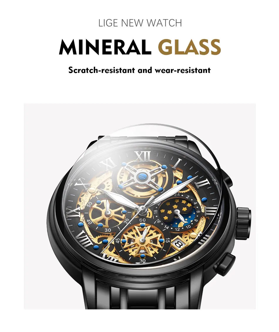 LIGE Men's Military Hollow Sports Watch Waterproof with Chronograph