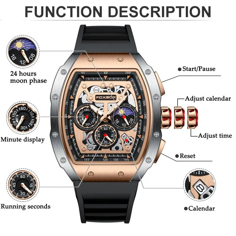 FOXBOX Men's Military Business Quartz Chronograph Wristwatch