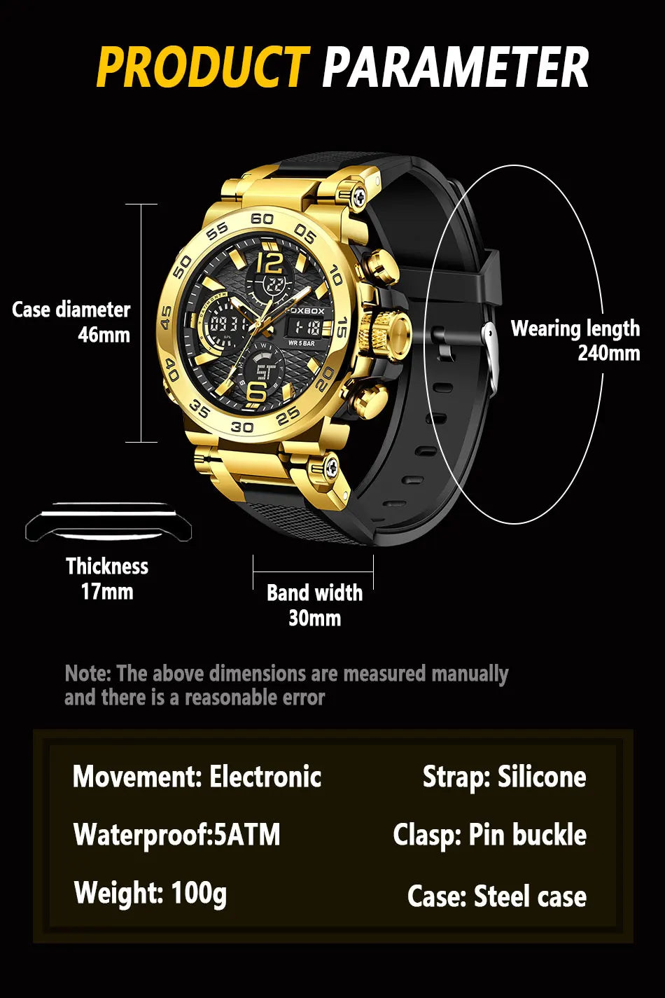 FOXBOX Men's Luxury Sport Wristwatch Waterproof with LED Display