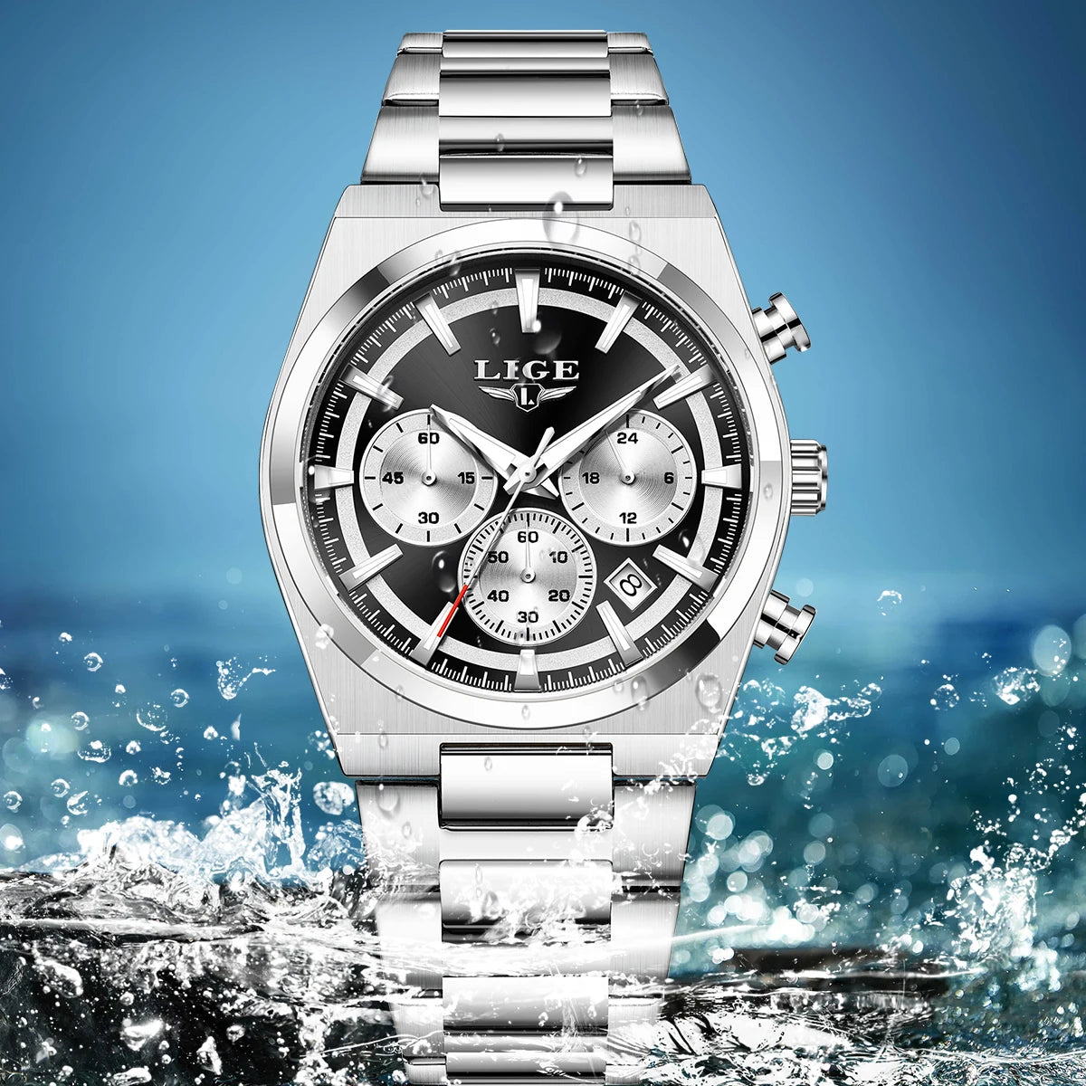 LIGE Men's Luxury Waterproof Watch Luminous Date Chronograph & Stainless Steel