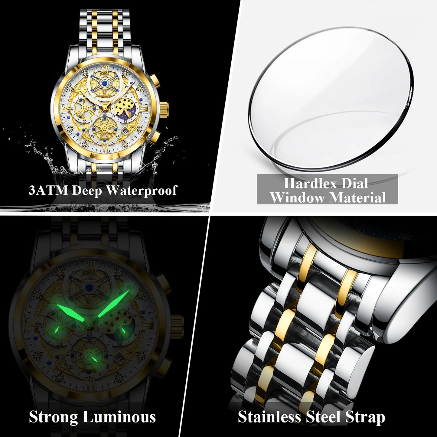 POEDAGAR Luxury Fashion Men's Stainless Steel+Chronograph Wristwatch