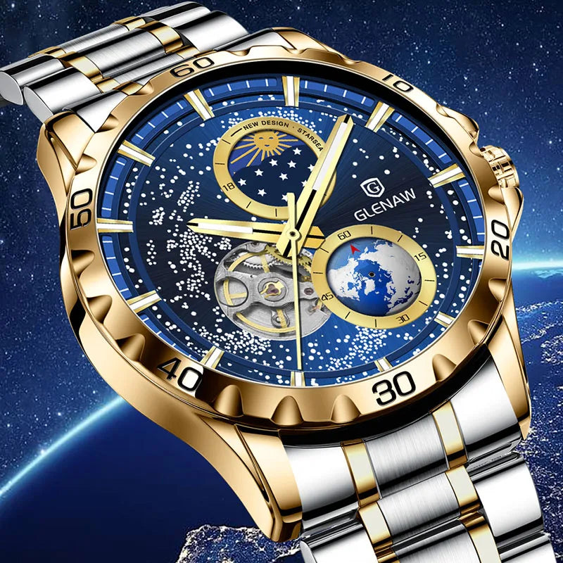 GLENAW Men's Automatic Luminous Stainless Steel Mechanical Watch