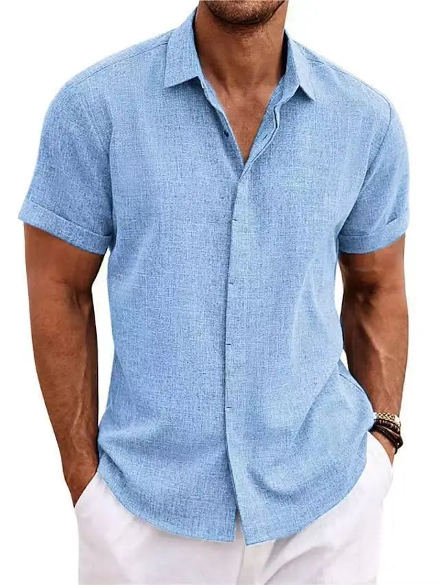 CHIROM SUPPLY Men's Short-sleeved Cotton Linen Button Shirt