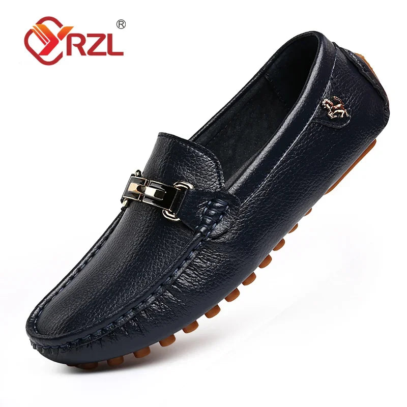 YRZL Men's Handmade Luxury Loafers PU Leather Flats Slip-on Shoes