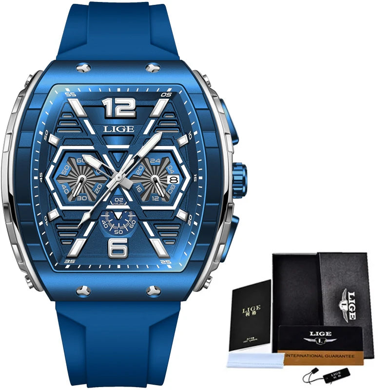 LIGE Men's Luxury Square Silicone Military Watch Waterproof