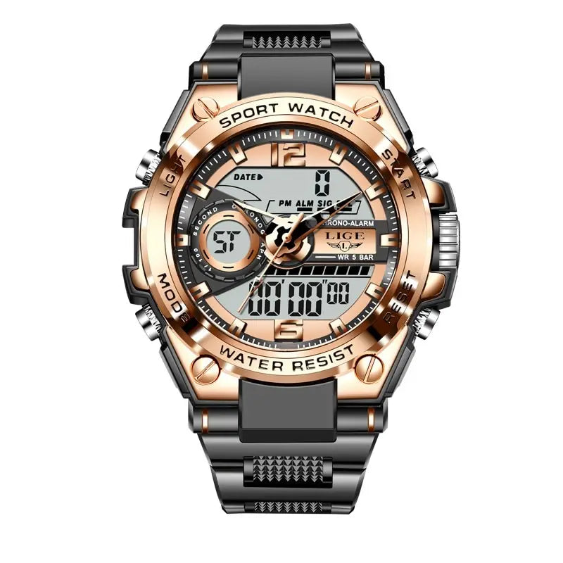 LIGE Men's Digital Sport Military Watch 50m Waterproof LED