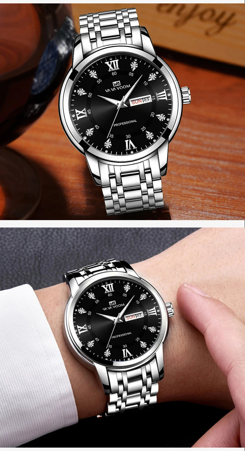 VA VA VOOM Men's Luxury Stainless Steel & Waterproof Wrist-Watch