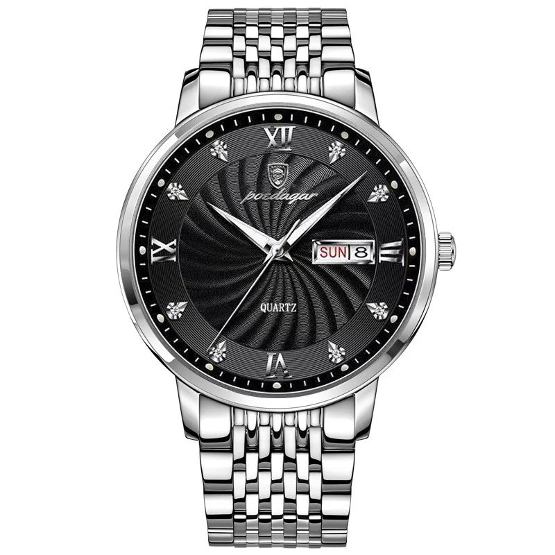 POEDAGAR Luxury Men's Quartz Stainless Steel Watch Waterproof Luminous Date