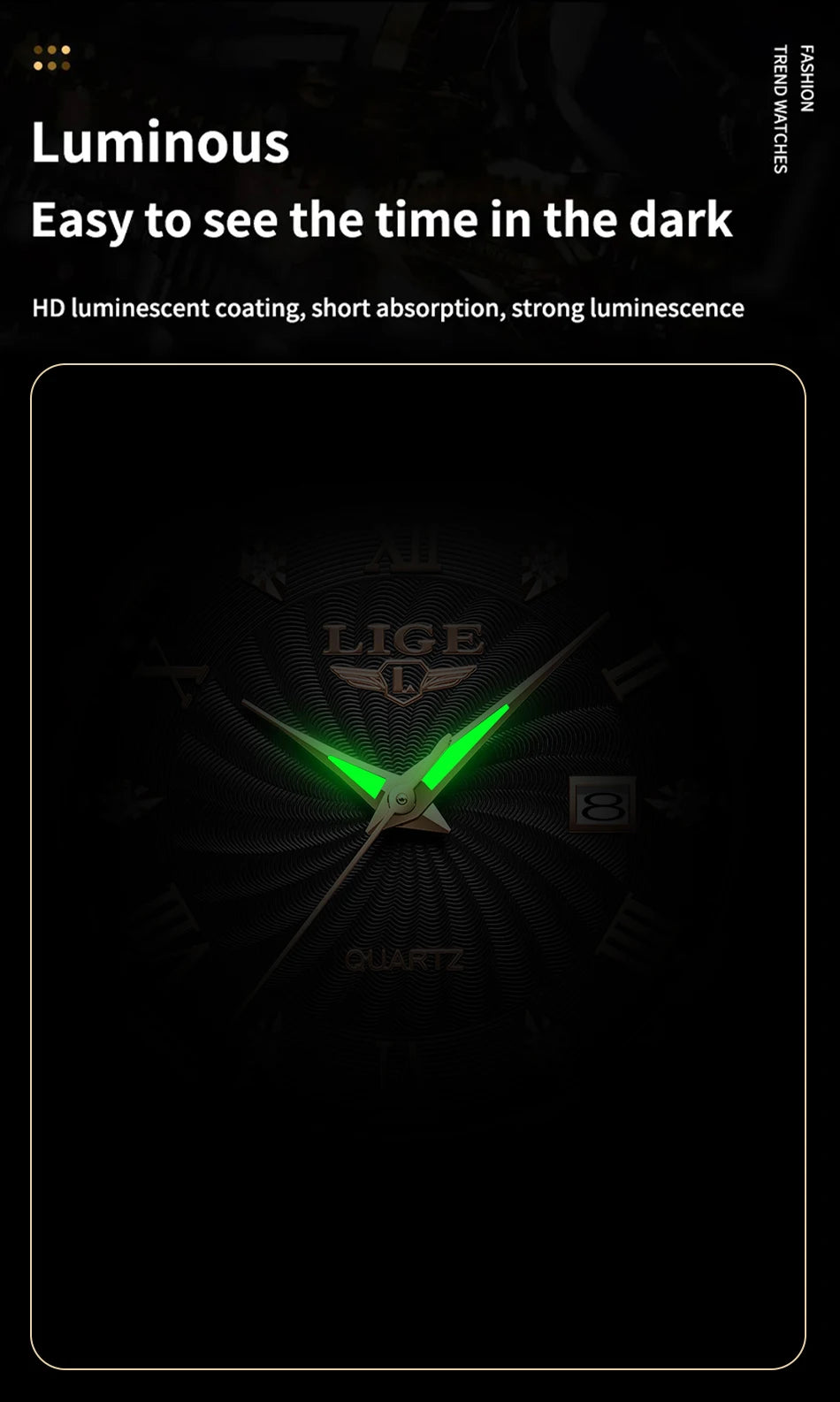 LIGE Men's Luxury Leather Sports Watch Waterproof Luminous