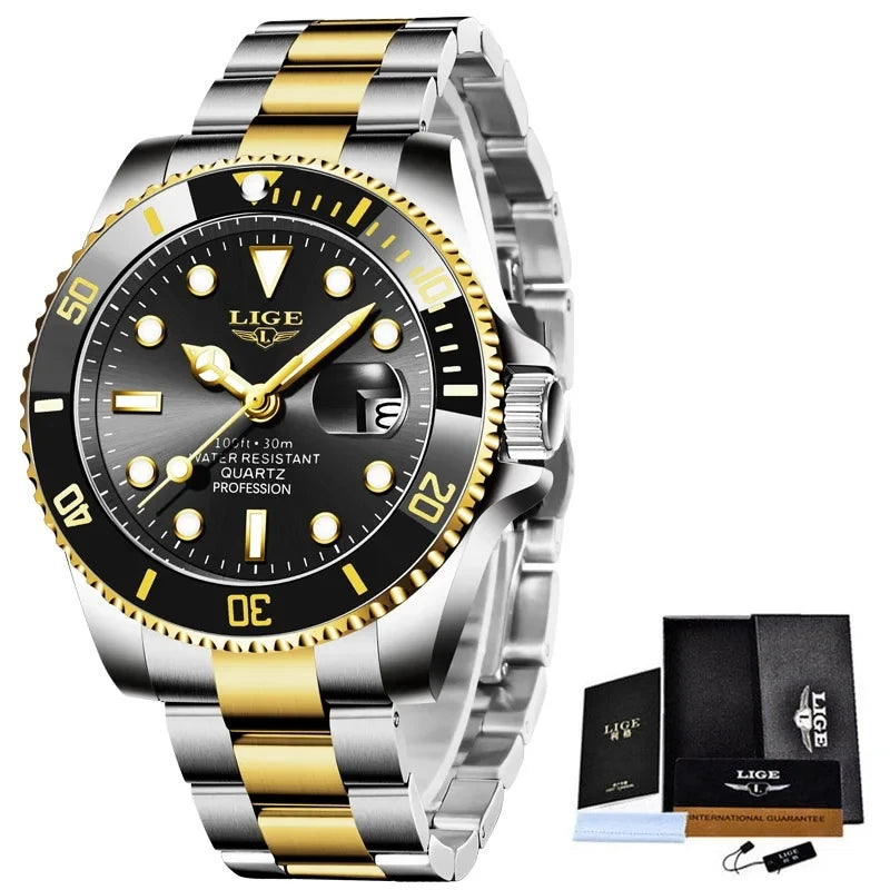 LIGE Men's Luxury Diver's Sport Watch 3ATM Waterproof