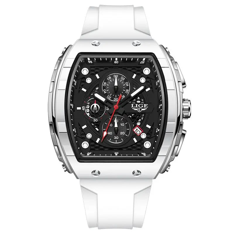 LIGE Men's Luxury Square Military Watch Silicone Waterproof