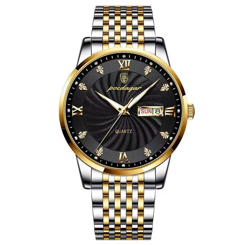 POEDAGAR Luxury Men's Quartz Stainless Steel Watch Waterproof Luminous Date