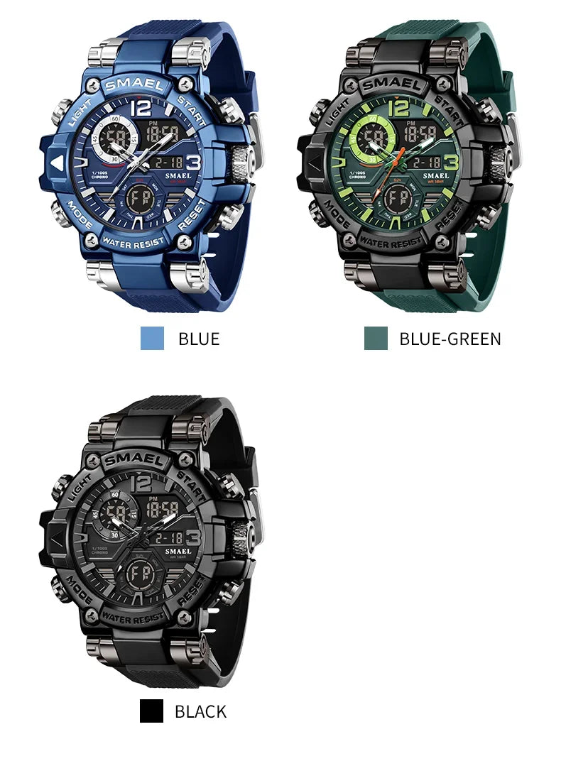 SMAEL 8110 Men's New Sports LED 50m Waterproof Digital Shockproof Electronic Wristwatch.