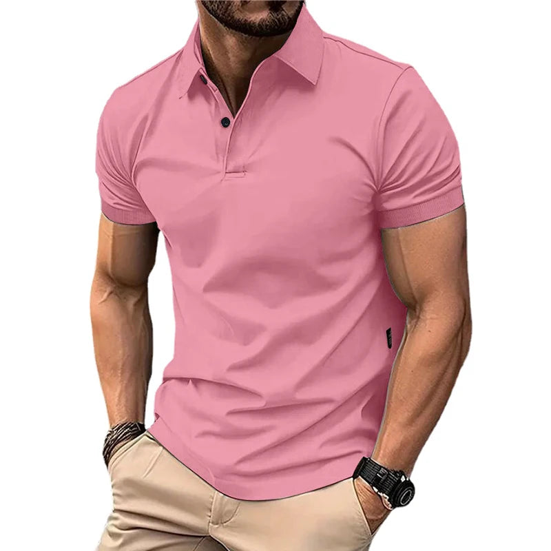 CHIROM SUPPLY Men's Solid Color Lightweight Summer Casual Short Sleeve Polo Button Shirt