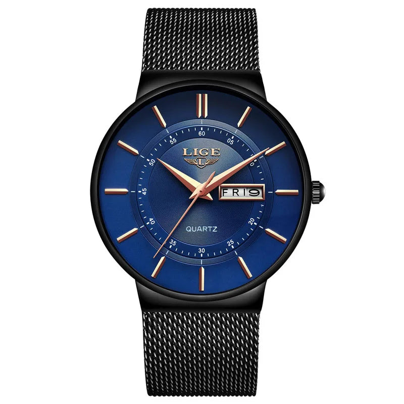 LIGE Luxury Men's Ultra Thin Watch Waterproof