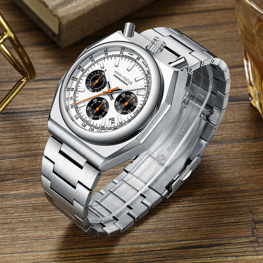 MINI FOCUS Men's Multifunctional Bull Head Quartz Watch Luminous with Stainless Steel Strap