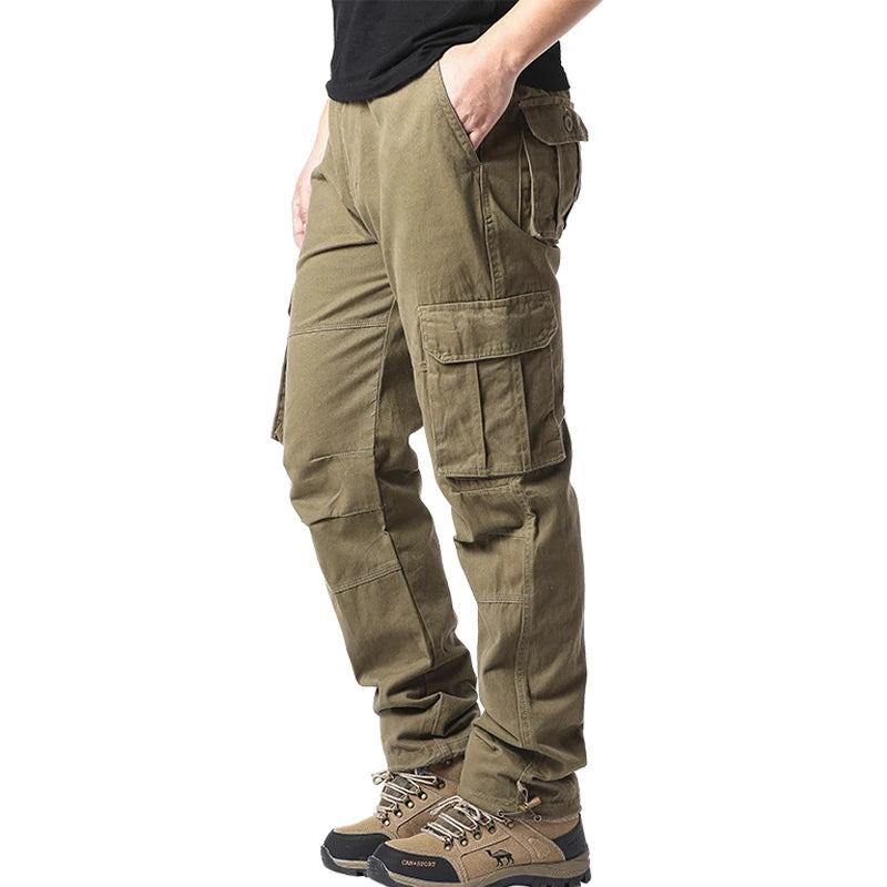 CHIROM SUPPLY Men's Pure Cotton Large Loose Pocket Tactical Pants with Elastic Waistband