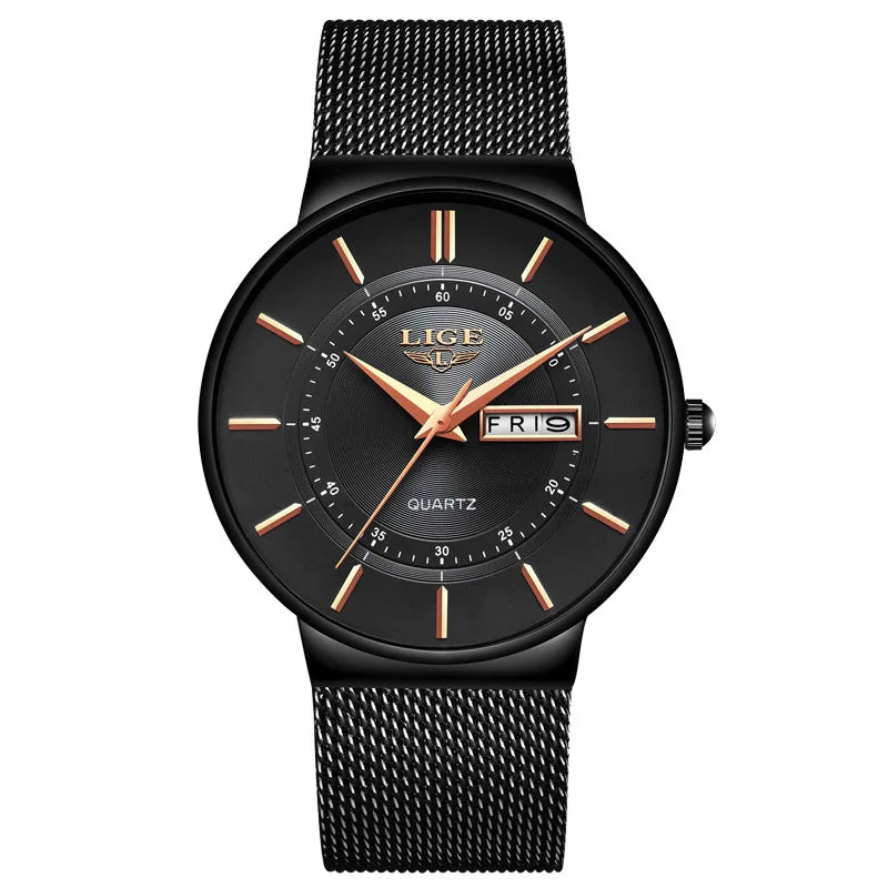 LIGE Luxury Men's Ultra Thin Watch Waterproof