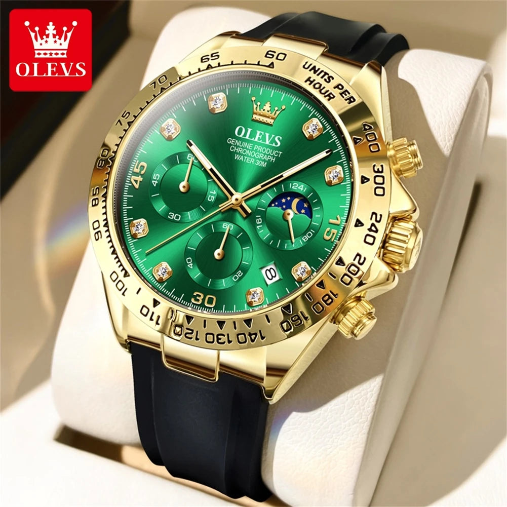 OLEVS Men's Luxury Sport Silicone Watch Chronograph Multifunction Waterproof