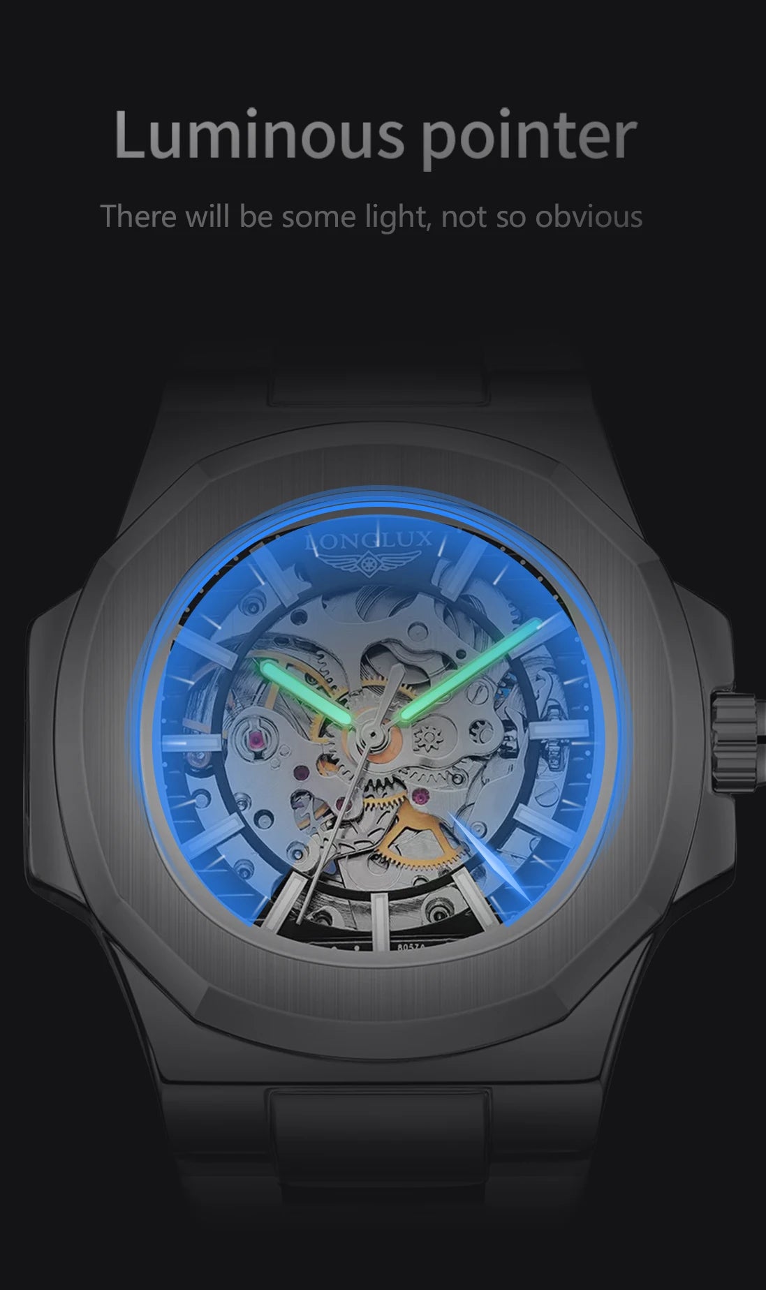 LONGLUX Men's Luxury Mechanical+Stainless Steel Wristwatch