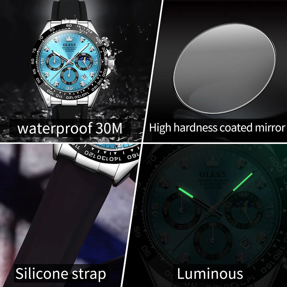 OLEVS Men's Luxury Sport Silicone Watch Chronograph Multifunction Waterproof